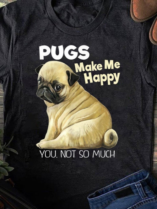 Men's Graphic T-Shirt Pugs Make Me Happy Lifelike Painting Style With Fawn Coat Sitting Pug