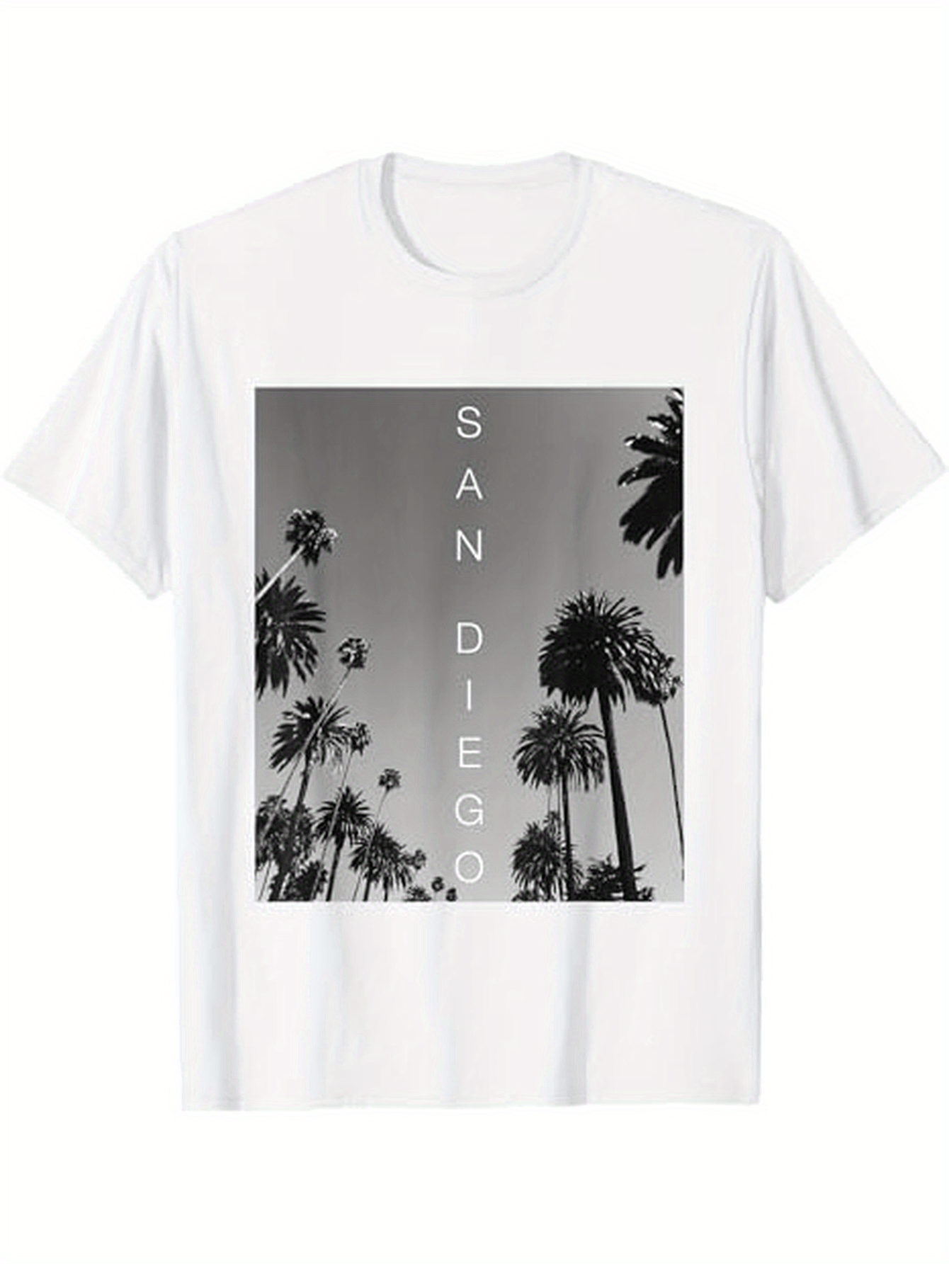 Men's Graphic T-Shirt San Diego Vintage Black And White Palm Trees Sunset Photograph