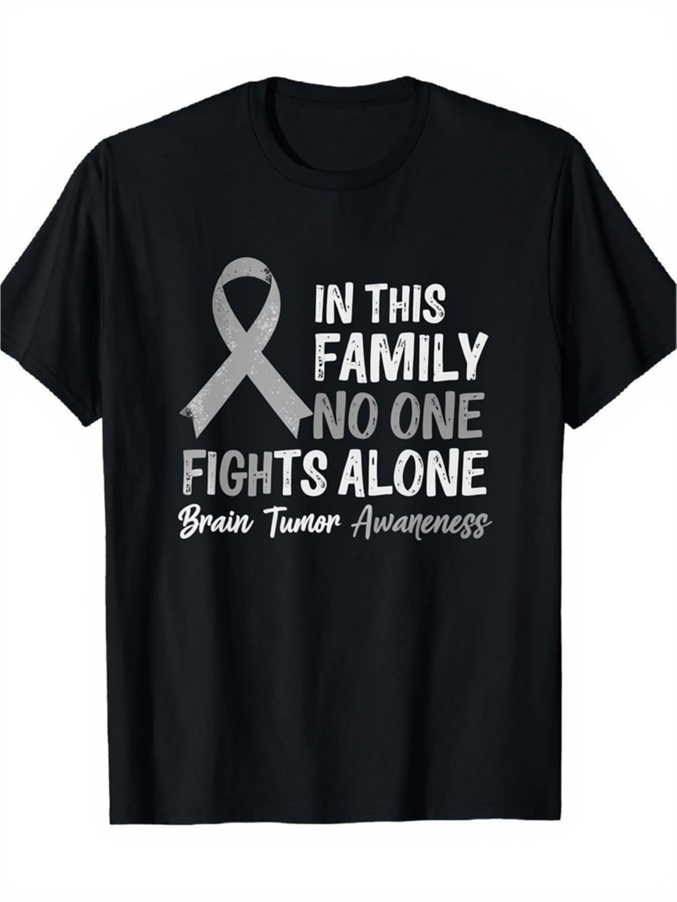 Men's Graphic T-Shirt In This Family No One Fights Alone With Silver Ribbon For Tumor Awareness