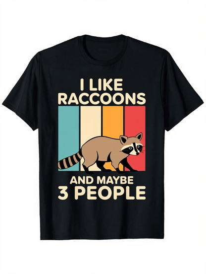 Men's Graphic T-Shirt I Like Raccoons And Maybe Three People Retro Colored Panels Raccoon