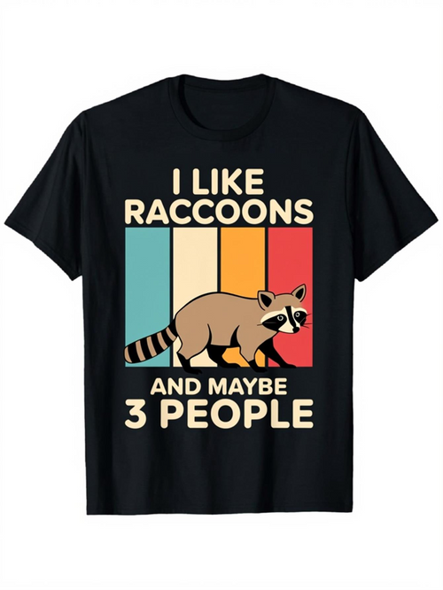 Men's Graphic T-Shirt I Like Raccoons And Maybe Three People Retro Colored Panels Raccoon