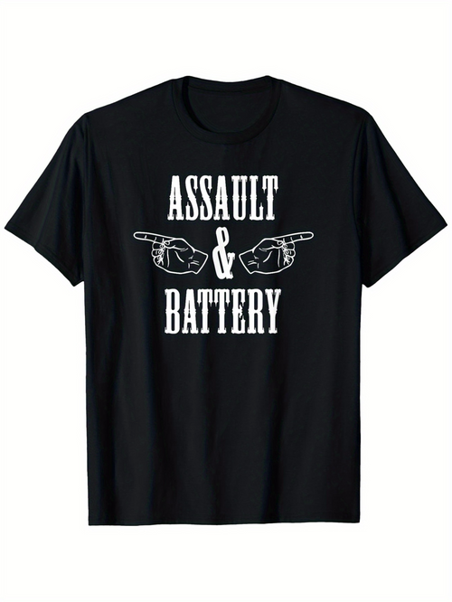 Men's Graphic T-Shirt Assault And Battery White Bold Text With Pointing Hands Illustration T Shirt