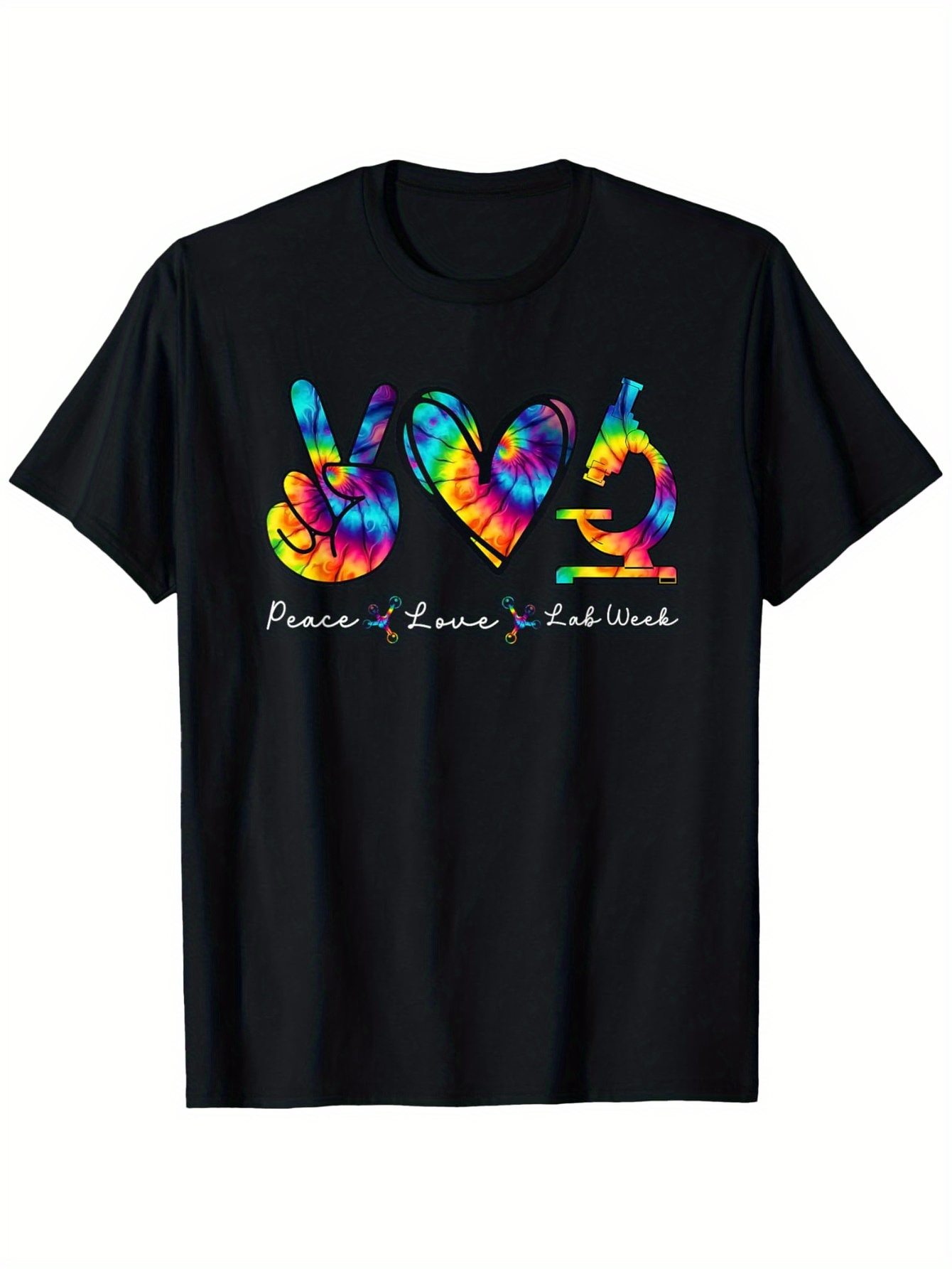 Men's Graphic T-Shirt Peace Love Tie Dye With Vibrant Psychedelic Swirls And Rainbow Hand Signs
