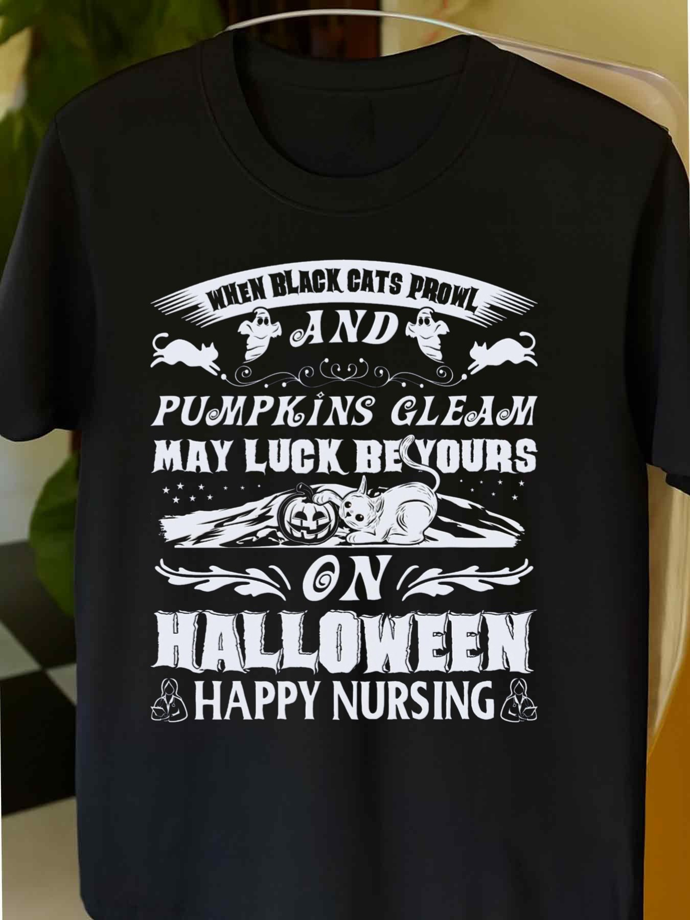 Men's Graphic T-Shirt When Black Cats Prowl And Pumpkins Gleam Halloween Cat Under Moon