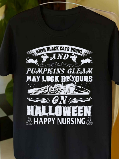 Men's Graphic T-Shirt When Black Cats Prowl And Pumpkins Gleam Halloween Cat Under Moon