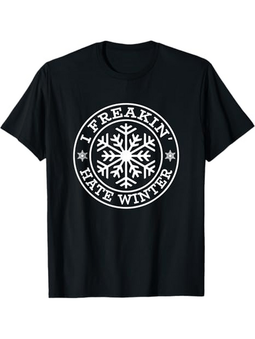 Men's Graphic T-Shirt I Freakin Hate Winter Bold White Snowflake Shirt