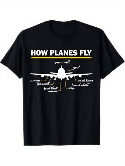 Men's Graphic T-Shirt How Planes Fly Schematic White Aircraft With Handwritten Text On Chest