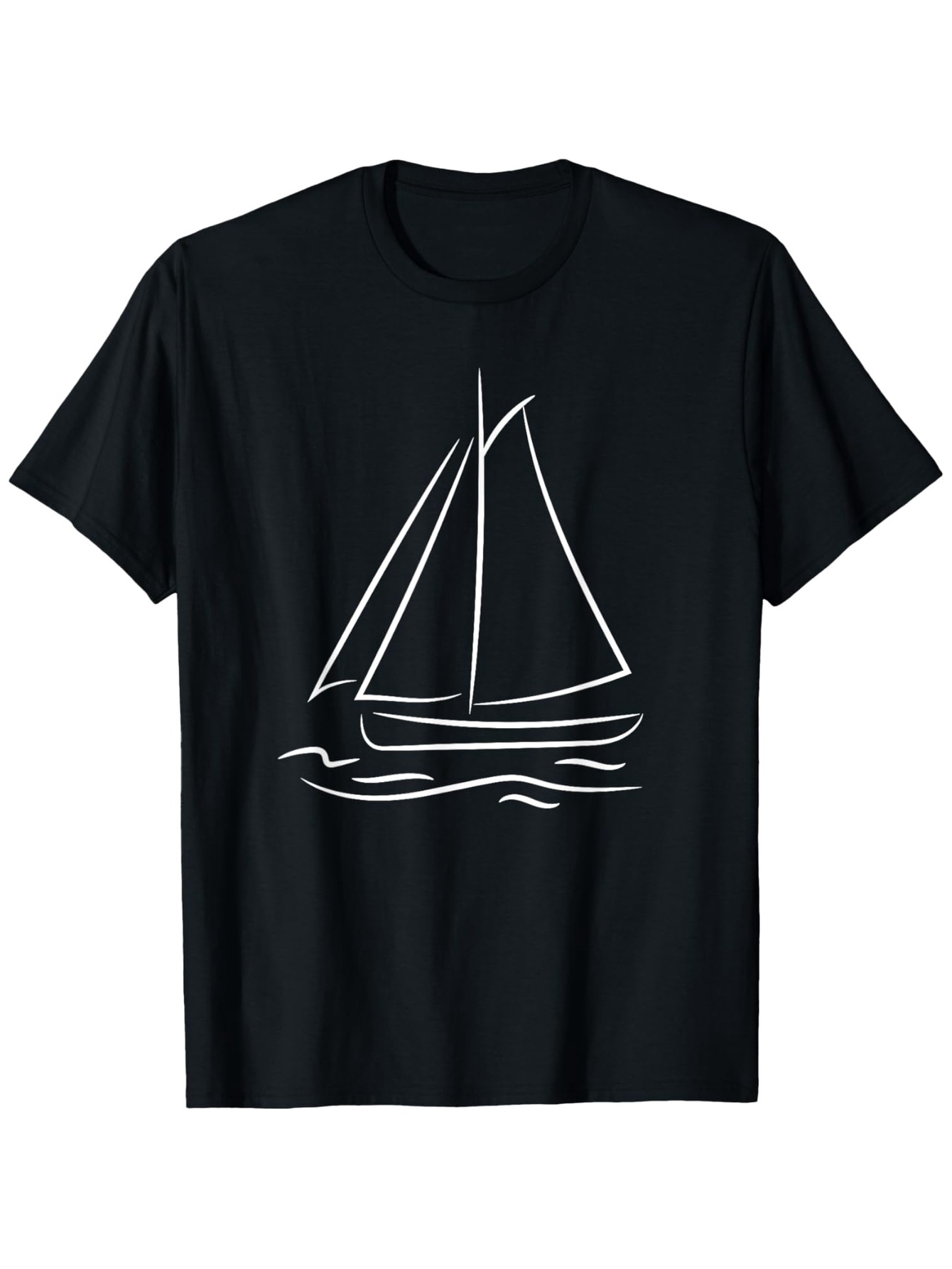 Men's Graphic T-Shirt Minimalist White Line Drawing With Calm Water Sailboat