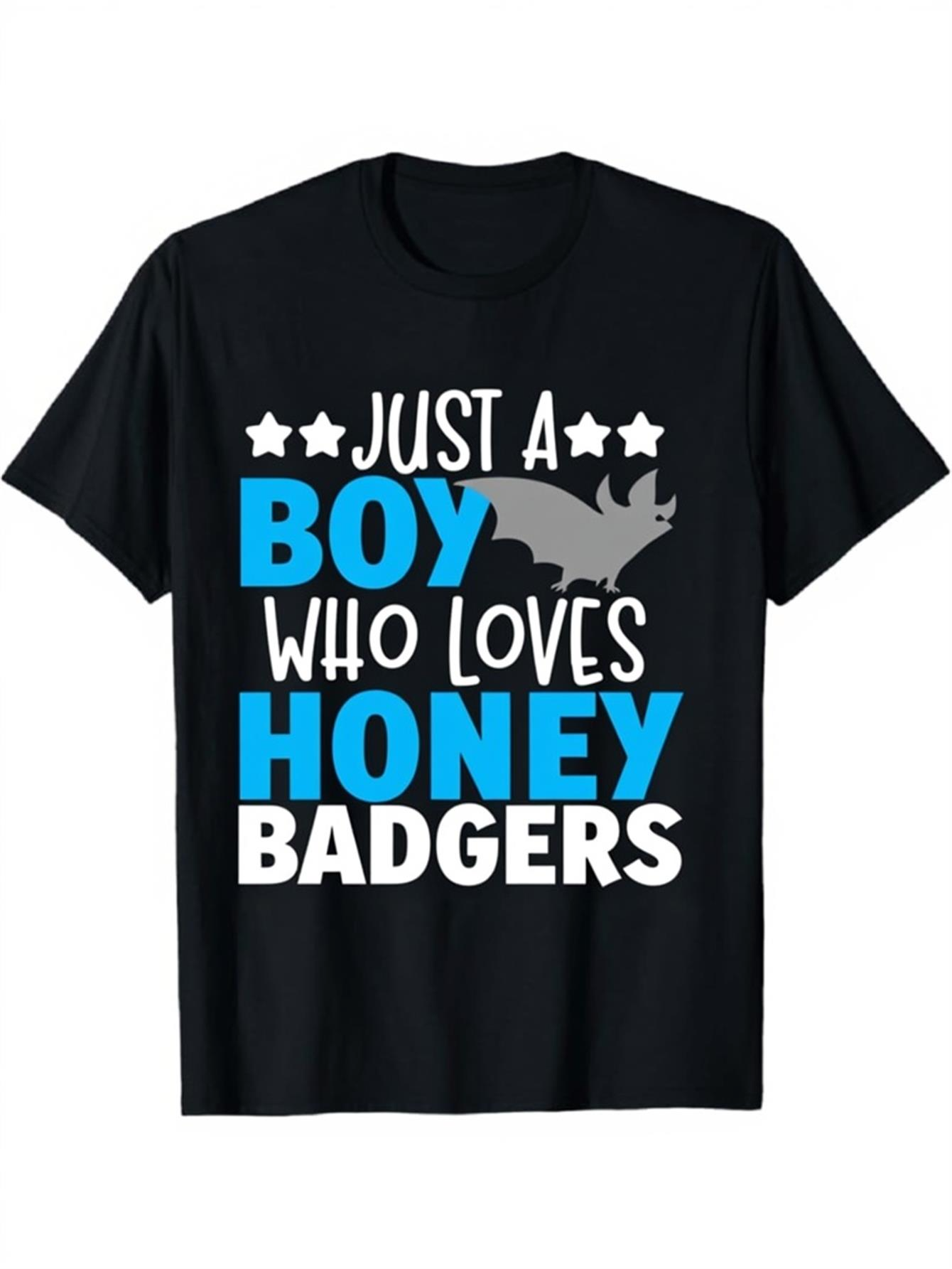 Men's Graphic T-Shirt Just A Boy Who Loves Honey Badgers With Bold Typography And Silhouette Of Honey Badger