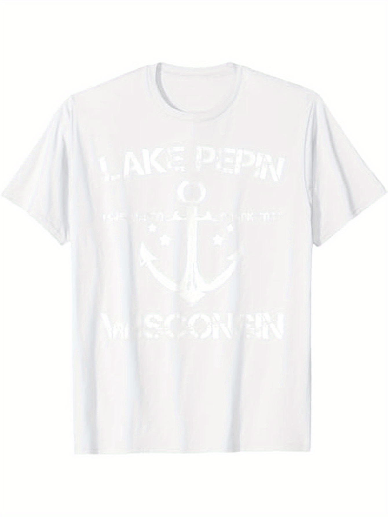 Men's Graphic T-Shirt Lake Pepin Wisconsin Nautical Anchor With Weathered Vintage Effect