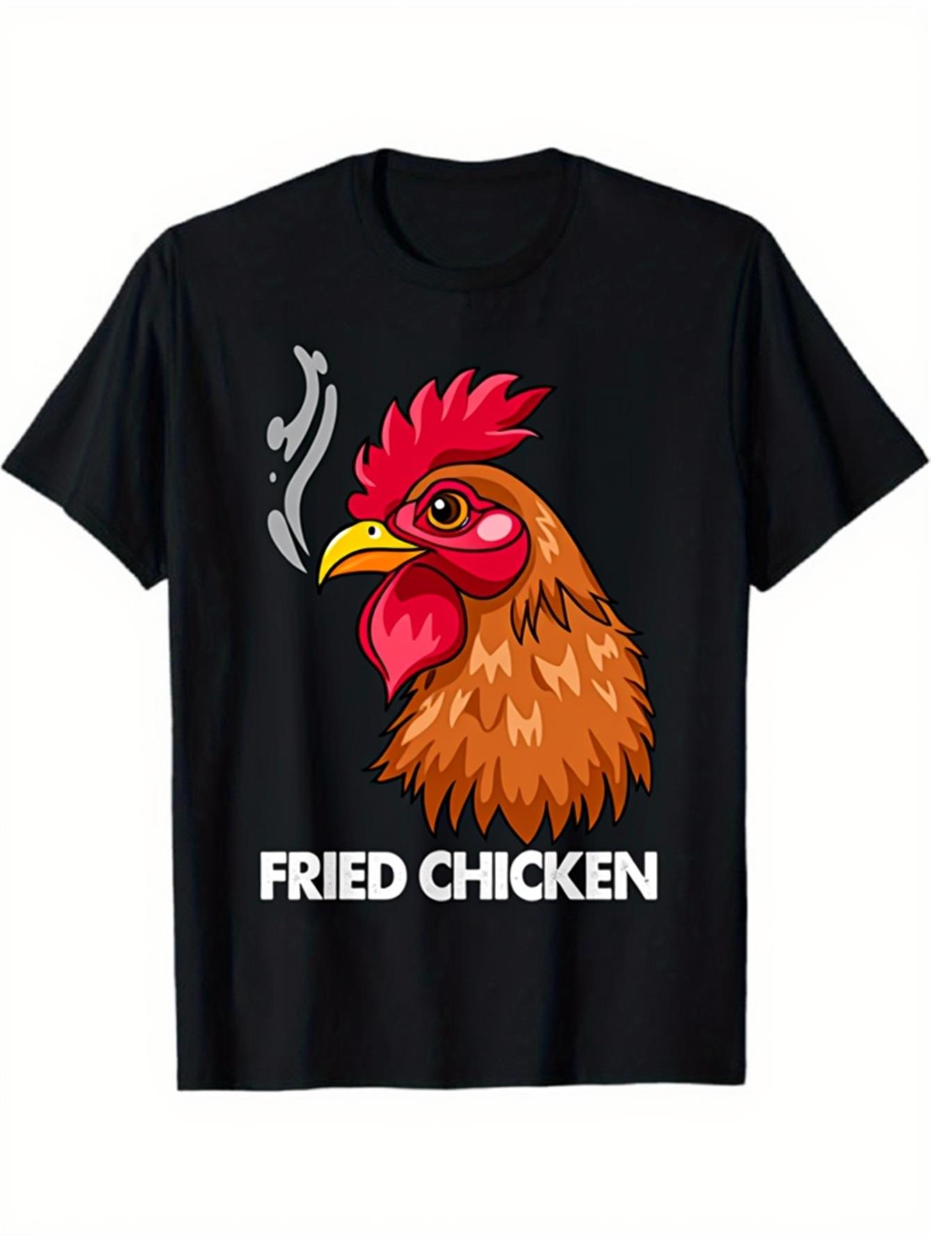 Men's Graphic T-Shirt Fried Chicken Colorful Cartoon Rooster Staring Beside Rising Steam Chicken