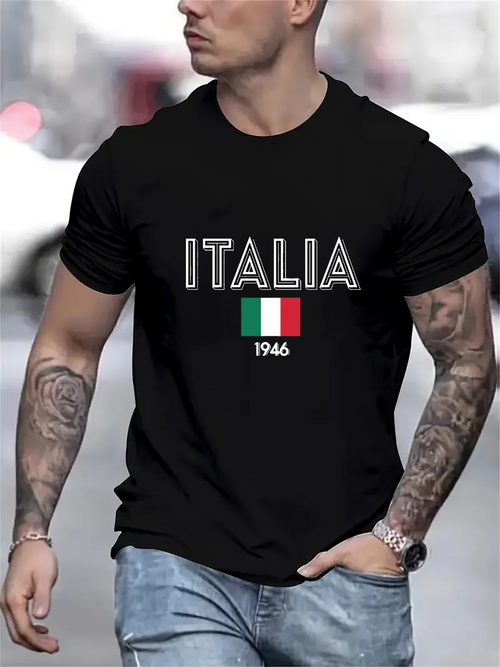 Men's Graphic T-Shirt Italia Text With Tricolor Flag And Year 1946 Motif