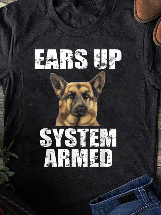 Women's Graphic T-Shirt Ears Up System Armed With Alert German Shepherd Dog