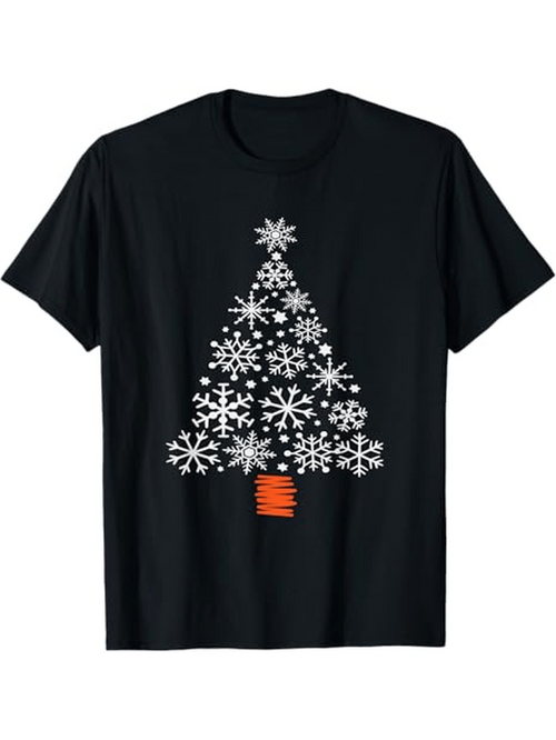 Men's Graphic T-Shirt Snowflake Christmas Tree Shaped Design On Black Shirt