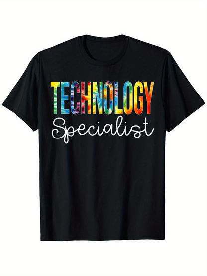 Men's Graphic T-Shirt Colorful Tie Dye Lettering With Modern Script On Black Technology Specialist
