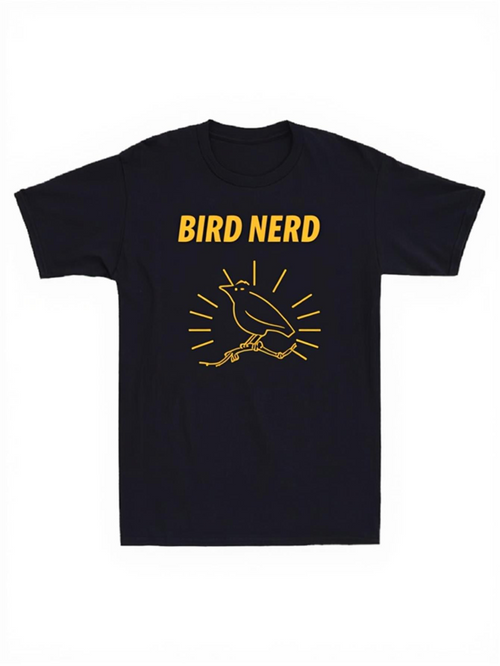 Men's Graphic T-Shirt Bird Nerd With Yellow Outline Of Bird And Hand Under Radiant Lines