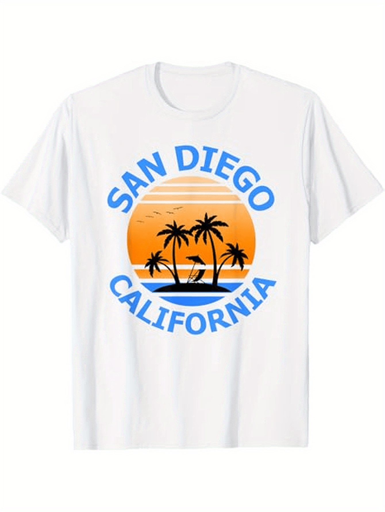 Men's Graphic T-Shirt San Diego California Sunset With Palm Trees At The Beach
