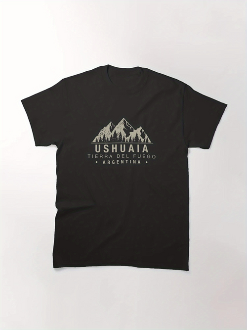 Men's Graphic T-Shirt Mountain Range Silhouette With Sunrise Glowing Above Ushuaia Patagonia T Shirt