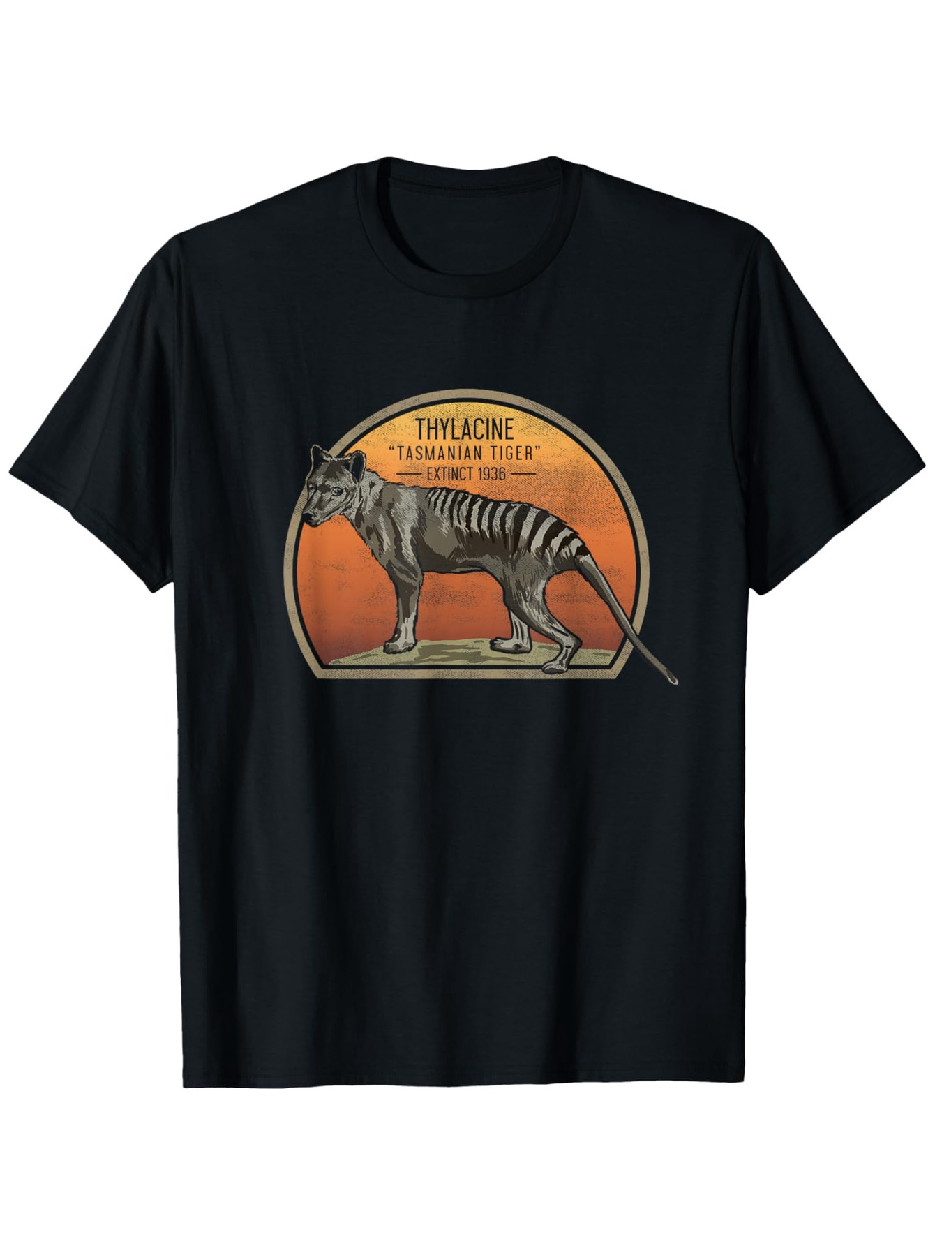 Men's Graphic T-Shirt Vintage Wild Striped Animal Silhouette Sunset Thylacine