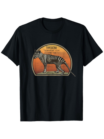 Men's Graphic T-Shirt Vintage Wild Striped Animal Silhouette Sunset Thylacine