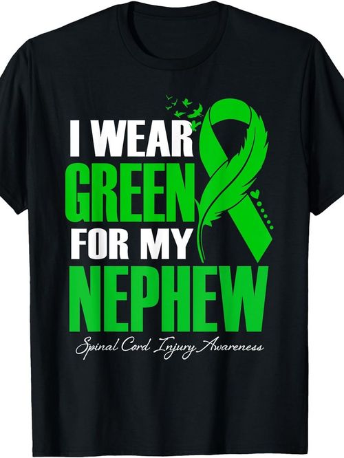 Men's Graphic T-Shirt I Wear Green For My Nephew Spinal Cord Injury Awareness Feather Ribbon