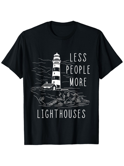 Men's Graphic T-Shirt Less People More Lighthouses Over Night Seaside Coastline And Large Lighthouse