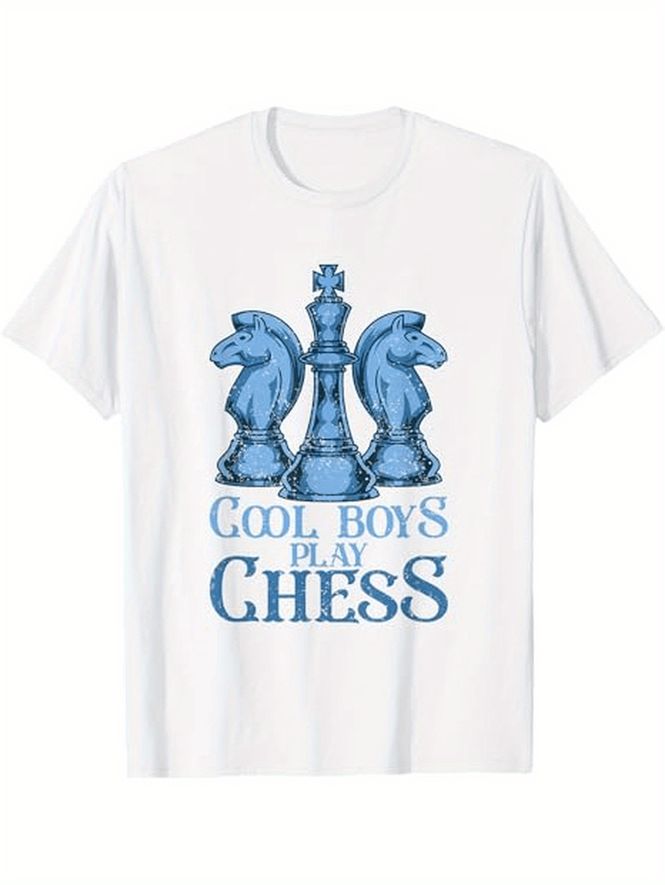 Men's Graphic T-Shirt Cool Boys Play Chess With Blue Chess Pieces Artwork