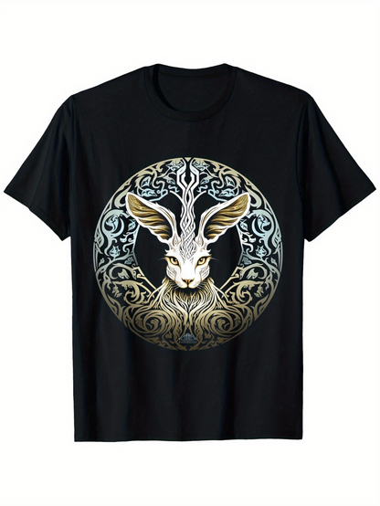 Men's Graphic T-Shirt Mystical Swirling Ornate Background With Regal Majestic Hare