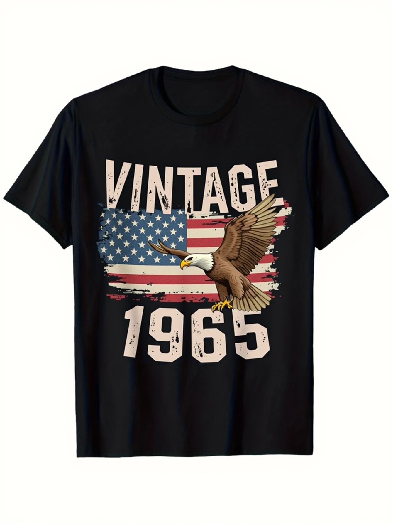 Men's Graphic T-Shirt Vintage 1965 Flying Bald Eagle With American Flag