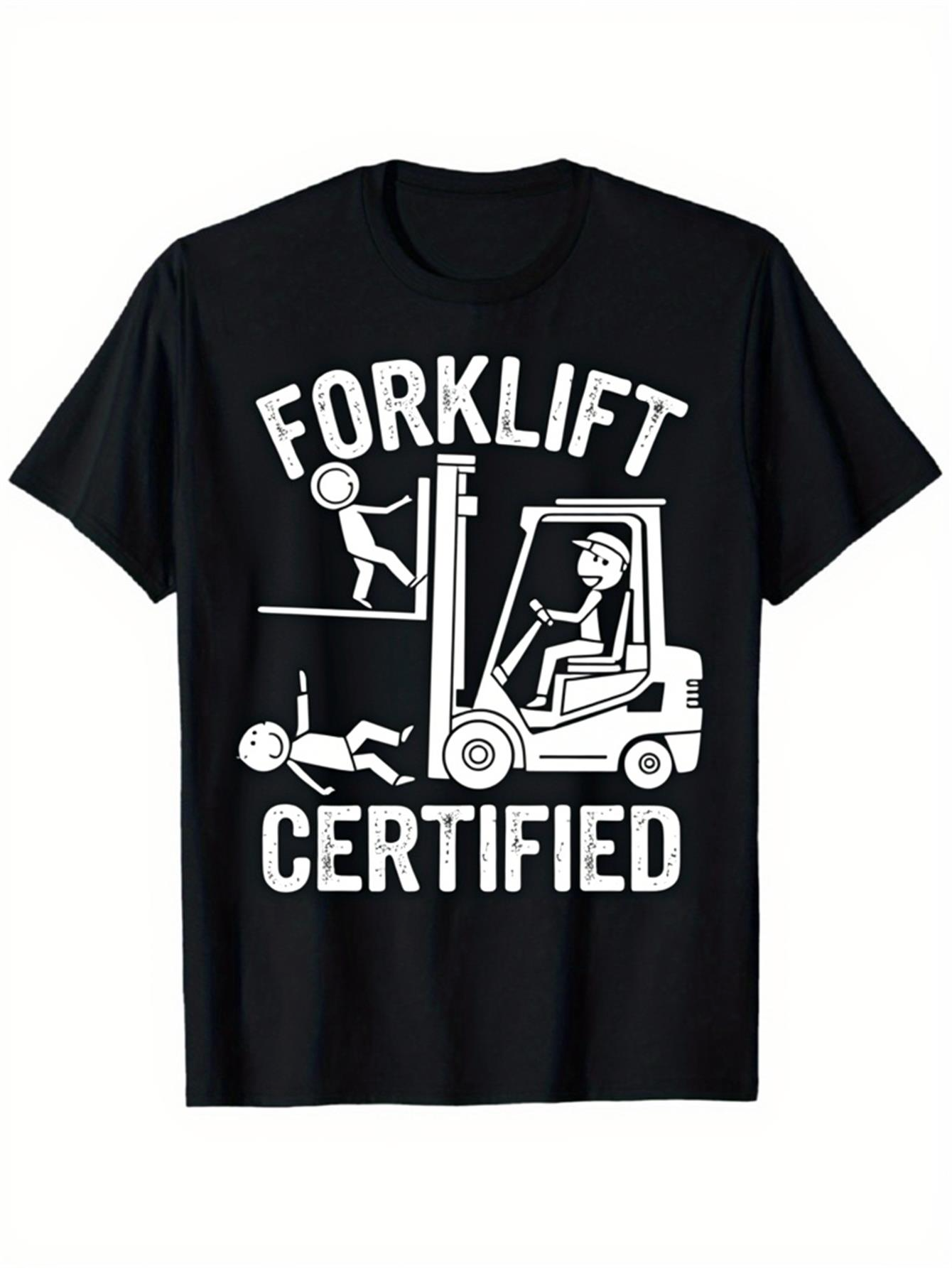 Men's Graphic T-Shirt Forklift Certified Humorous Stick Figure Cartoons With Industrial Scene Forklift