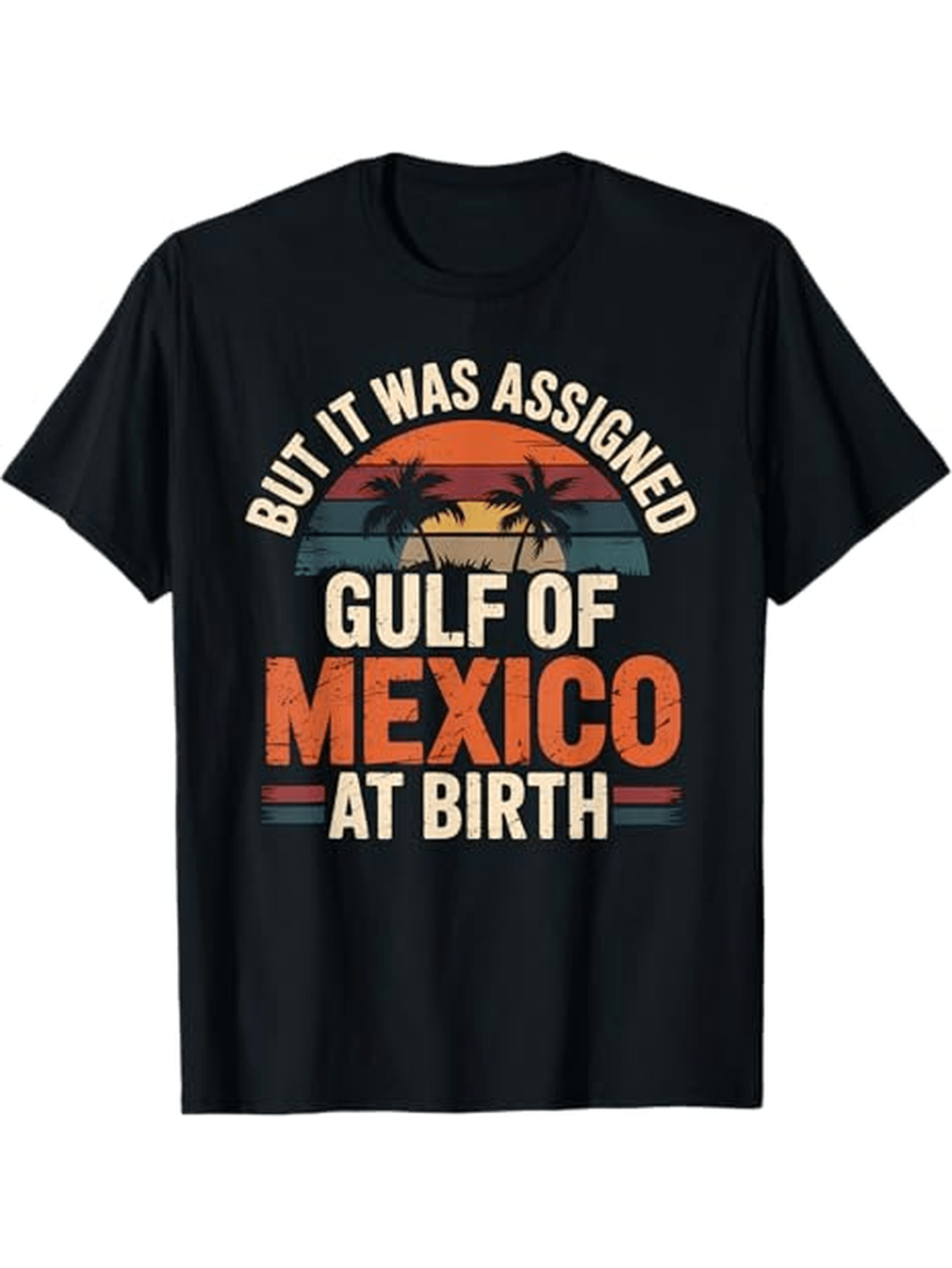 Men's Graphic T-Shirt But It Was Assigned Gulf Of Mexico At Birth Vintage Sunset With Palm Trees Black Silhouette