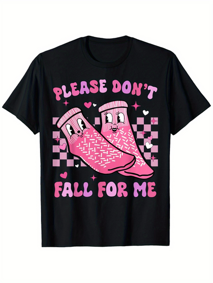 Men's Graphic T-Shirt Please Dont Fall For Me Pink Cartoon Socks With Checkered Background Heart Shapes