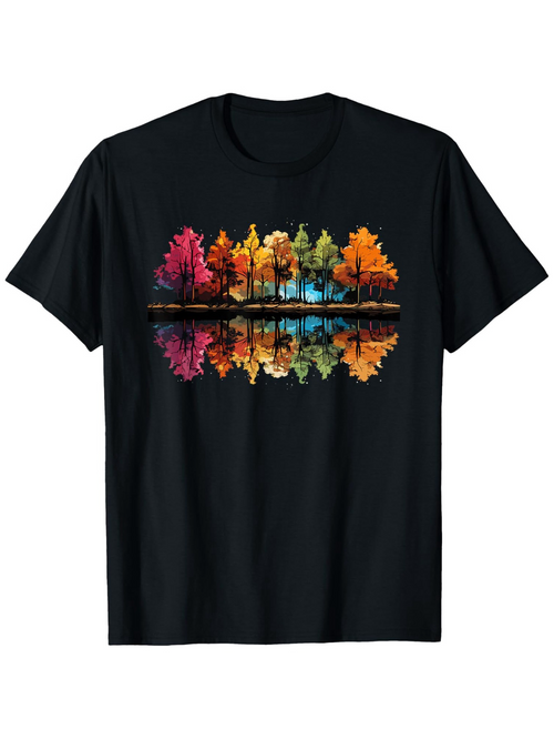 Men's Graphic T-Shirt Colorful Autumn Forest Reflected In Calm Water With Bright Trees