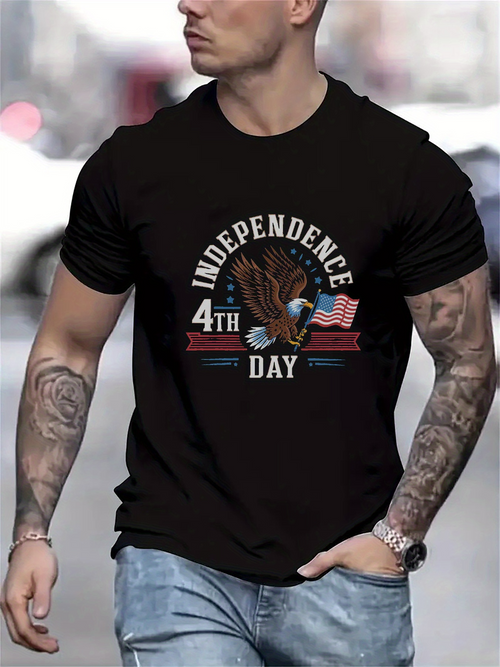 Men's Graphic T-Shirt Independence 4th Day Bald Eagle With American Flags Patriotic Design