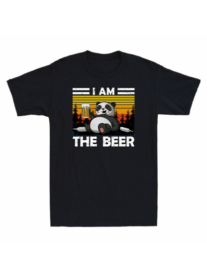 Men's Graphic T-Shirt I Am The Beer Lazy Panda Holding A Beer Glass With Sunset Trees