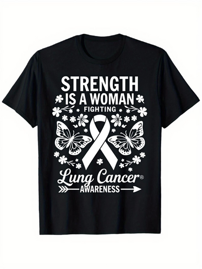 Men's Graphic T-Shirt Strength Is A Woman Ribbon With Butterflies And Floral Elements Among Awareness Symbols T Shirt