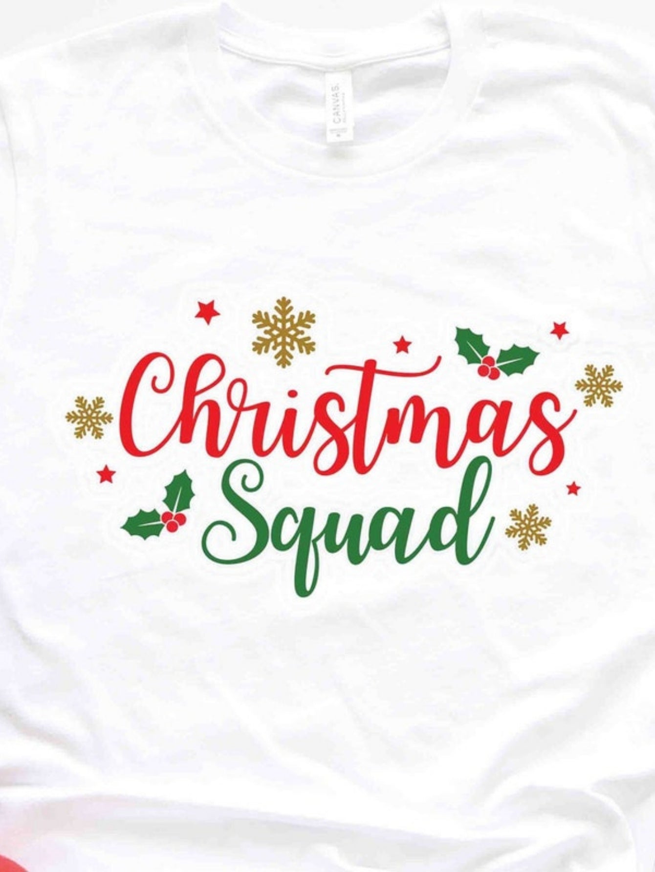 Men's Graphic T-Shirt Christmas Squad Gold Snowflakes Red Holly Leaves Christmas Squad