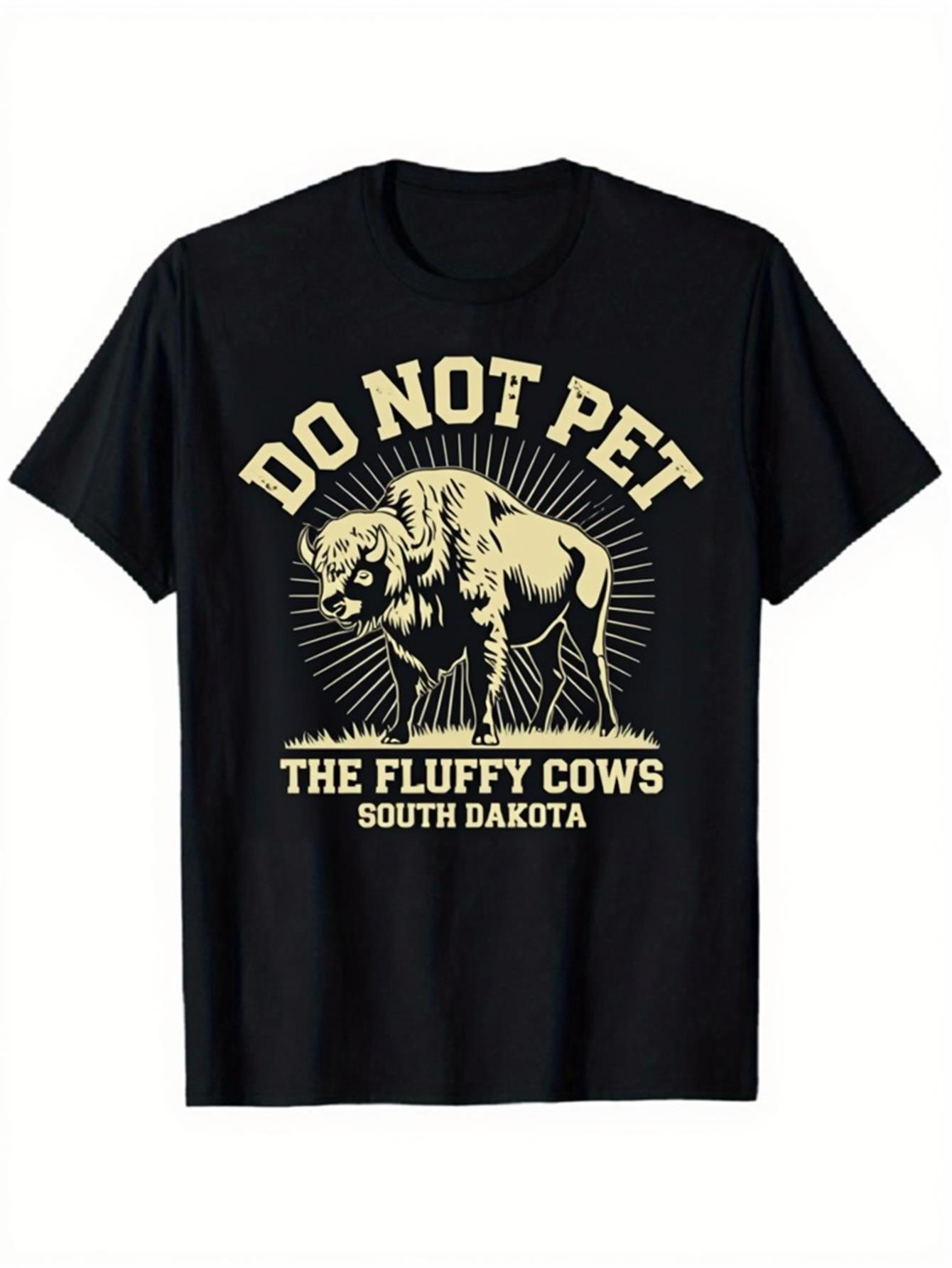 Men's Graphic T-Shirt Do Not Pet Fluffy Cows With Sunburst Lines Bison