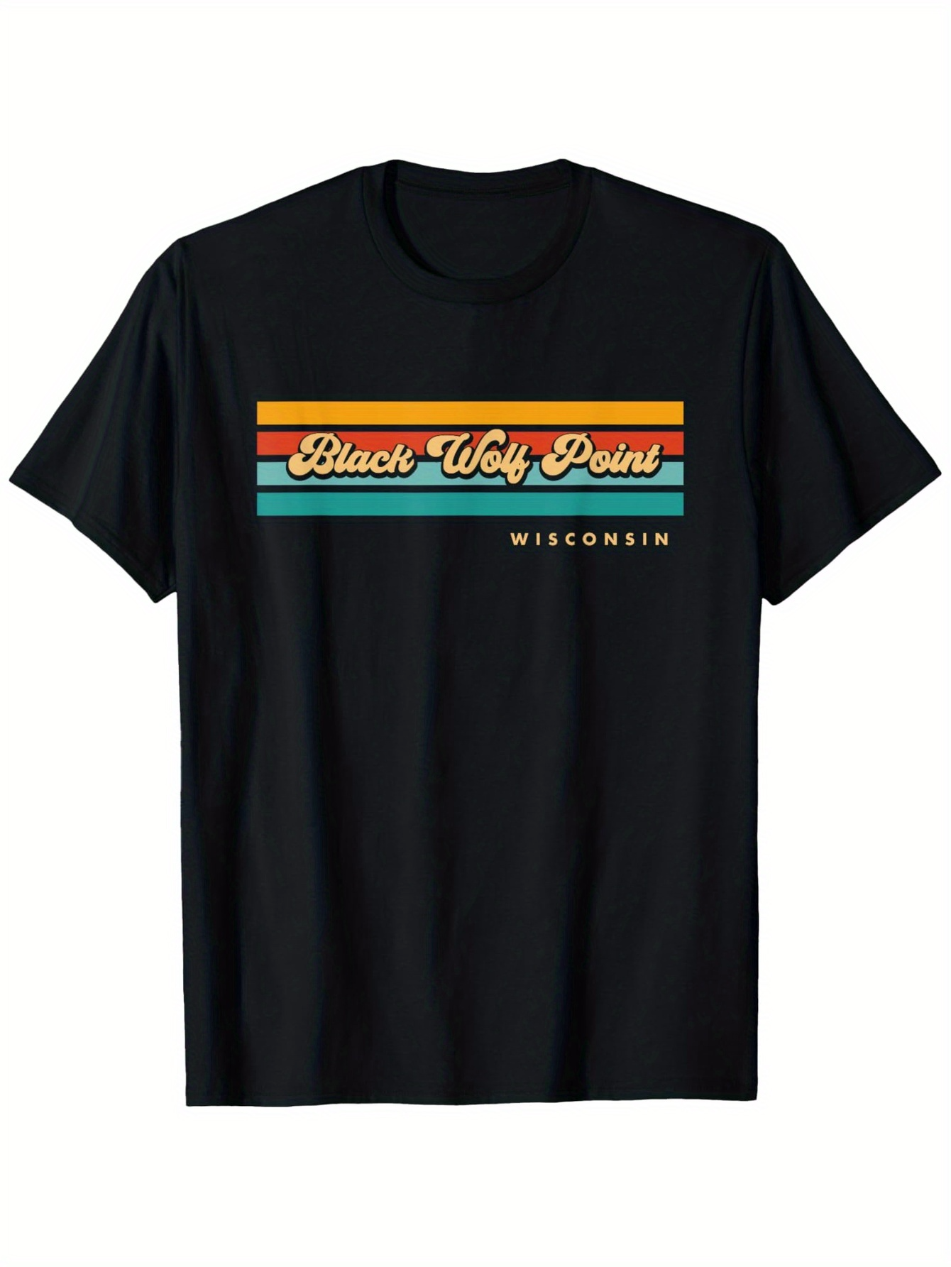 Men's Graphic T-Shirt Black Wolf Point Retro Stripes With Bold Block Lettering T Shirt