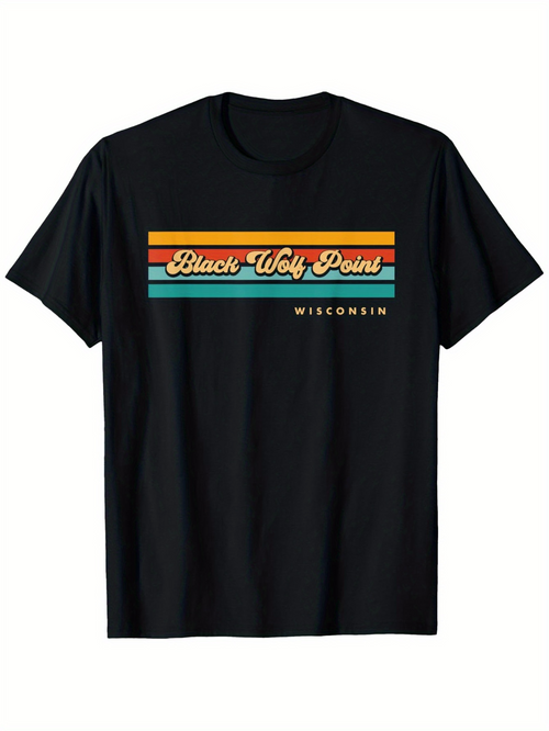 Men's Graphic T-Shirt Black Wolf Point Retro Stripes With Bold Block Lettering T Shirt