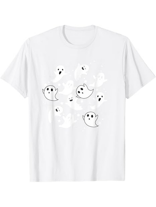 Men's Graphic T-Shirt Floating Cartoon Spirit Ghosts Among Scattered Tiny Sparkles Ghost