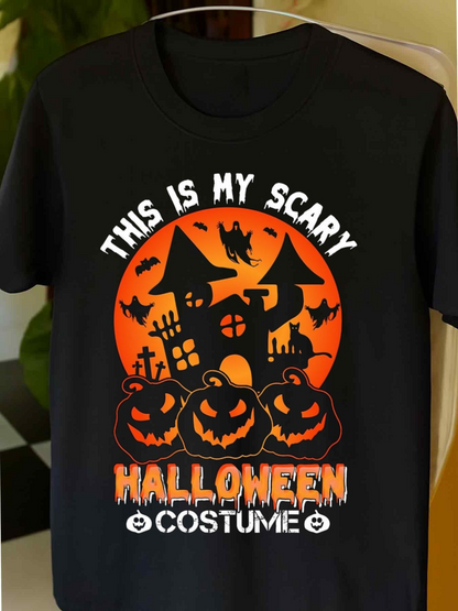 Men's Graphic T-Shirt This Is My Scary Costume Haunted House With Bats And Grinning Jackolanterns