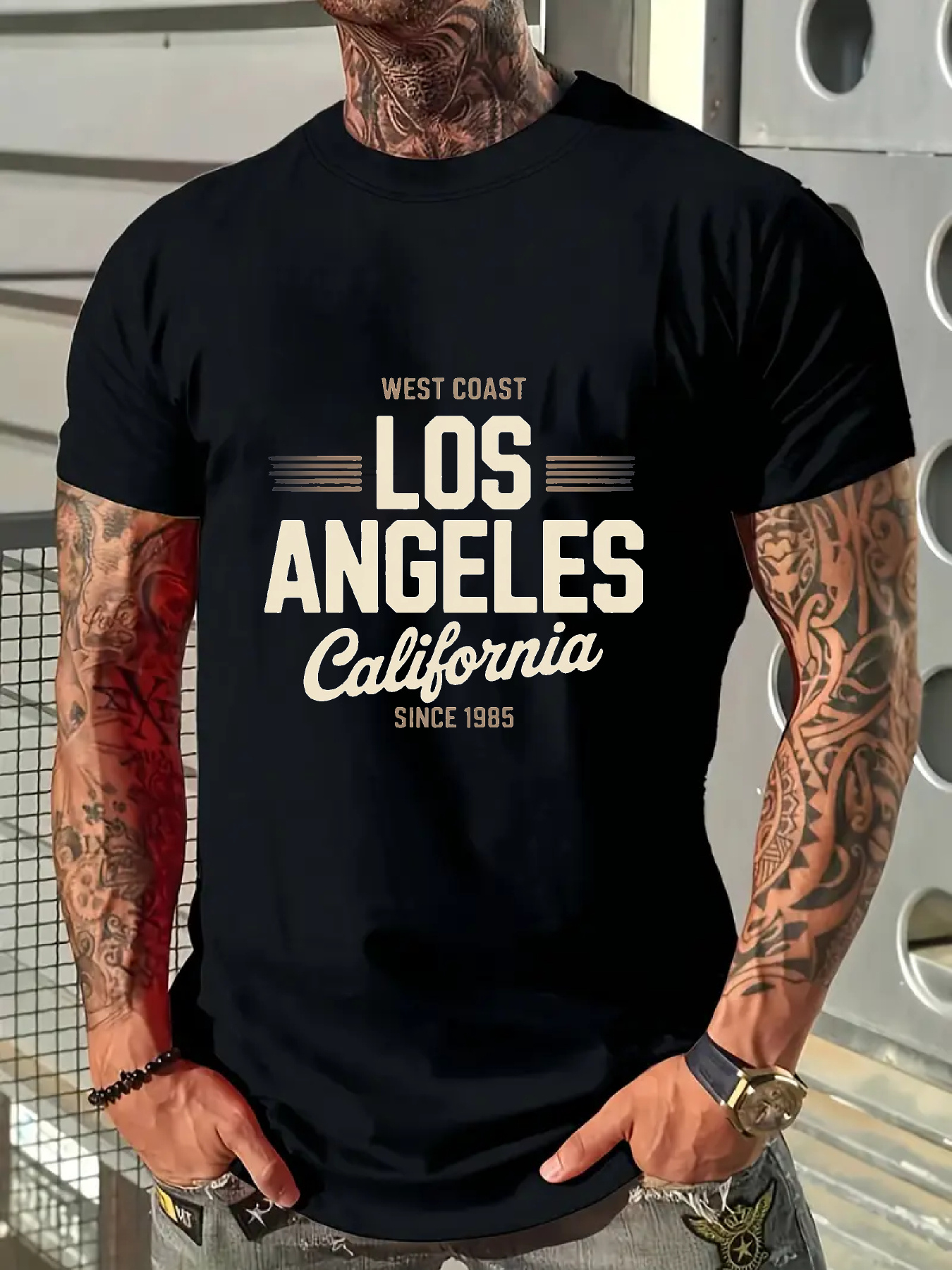 Men's Graphic T-Shirt West Coast Los Angeles California Text With Classic Urban Retro Design Lettering Typography