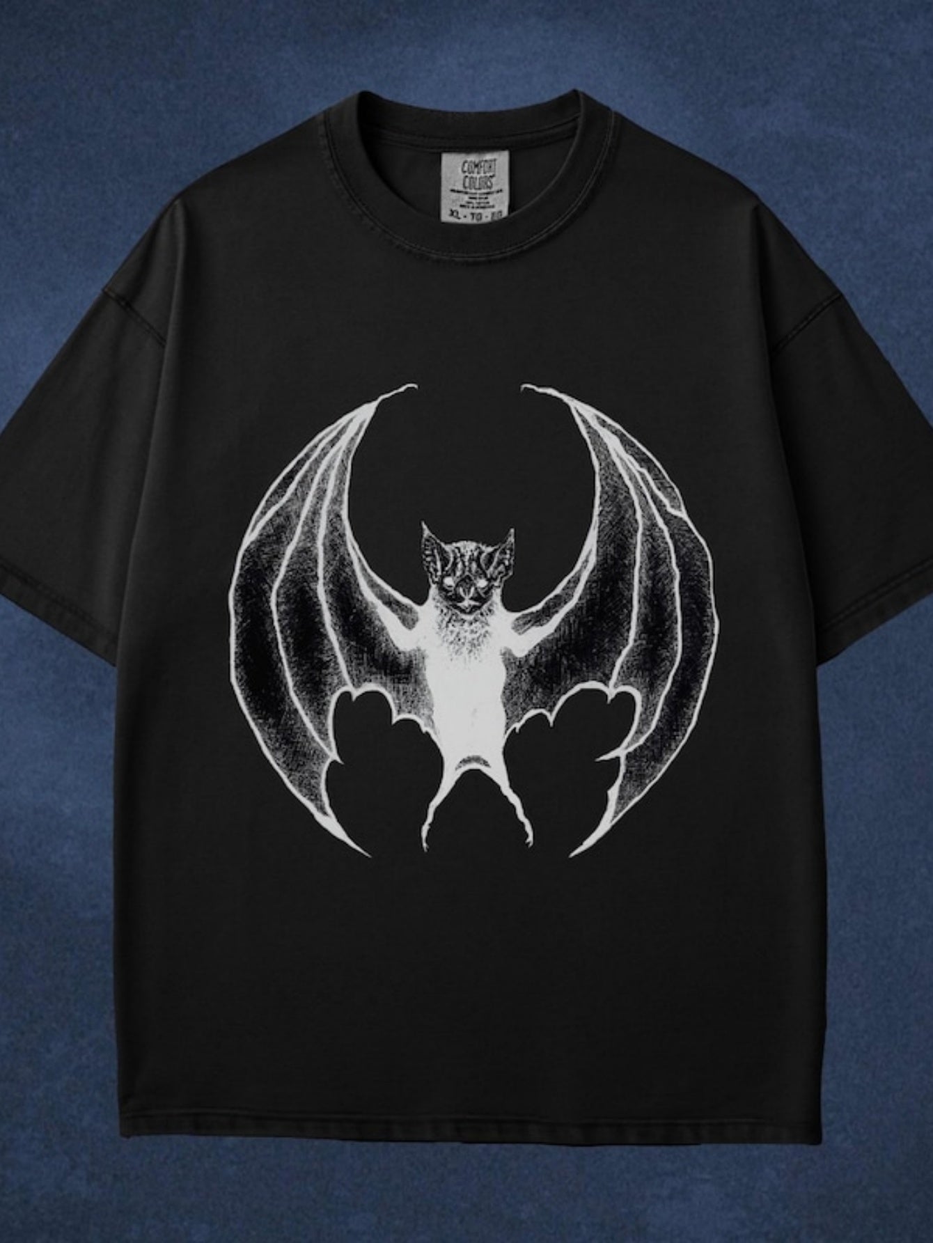 Men's Graphic T-Shirt Monochrome Wings Spread Wide Under Night Sky Bat