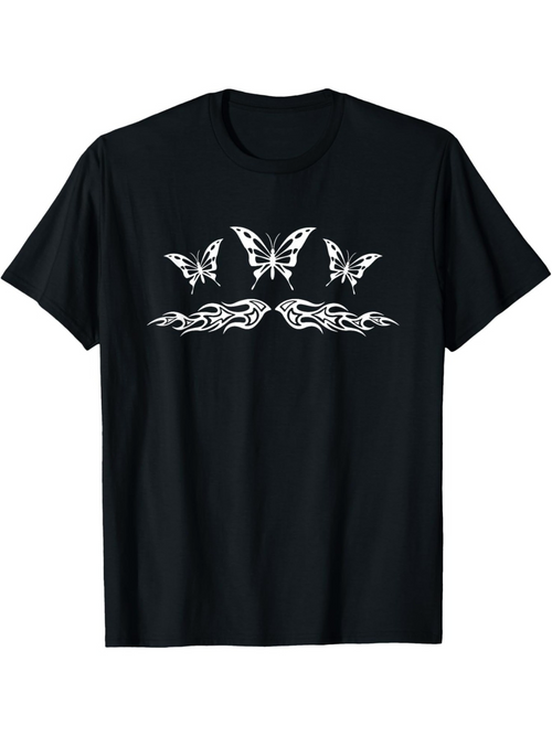 Men's Graphic T-Shirt Tribal Inspired Flames And Elegant Butterflies With Spread Wings Butterfly