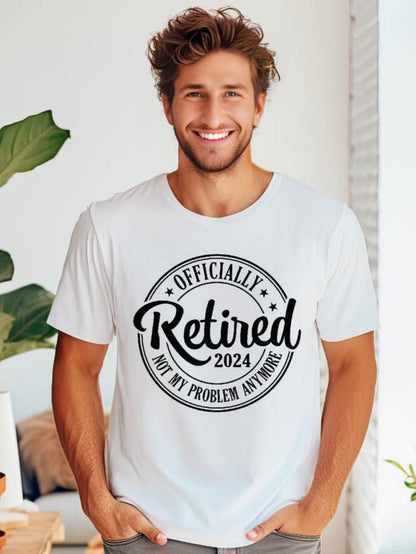 Men's Graphic T-Shirt Officially Retired 2024 Not My Problem Anymore Retro Badge Motif White T Shirt