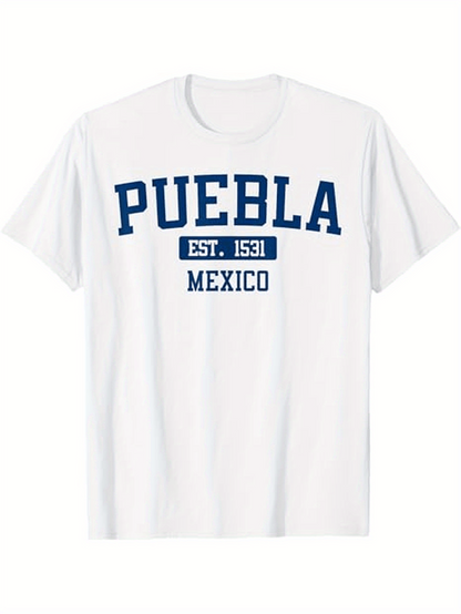 Men's Graphic T-Shirt Puebla Est 1531 Mexico Classic College Lettering T Shirt