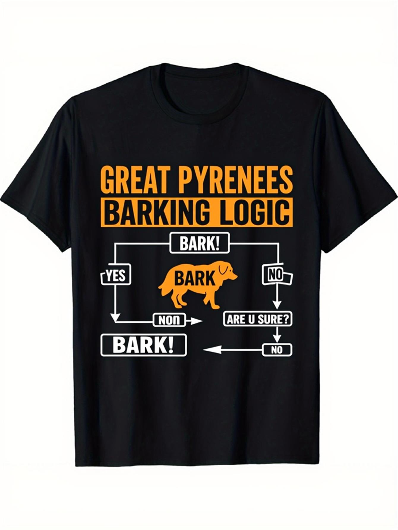 Men's Graphic T-Shirt Great Pyrenees Barking Logic Chart With Flow Arrows And Silhouette Dog