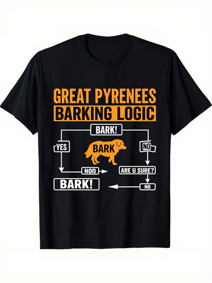 Men's Graphic T-Shirt Great Pyrenees Barking Logic Chart With Flow Arrows And Silhouette Dog