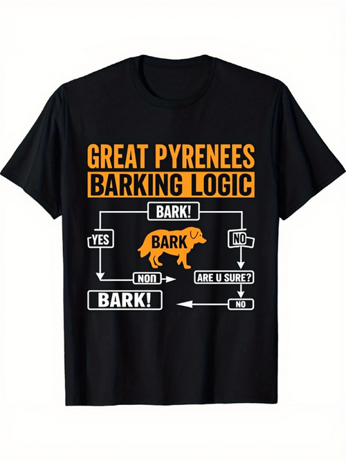Men's Graphic T-Shirt Great Pyrenees Barking Logic Chart With Flow Arrows And Silhouette Dog